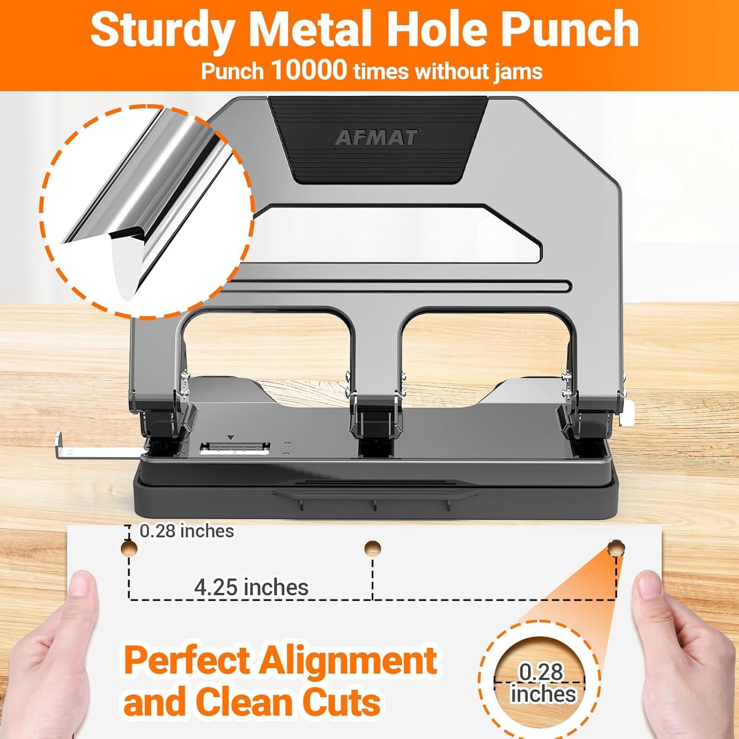 AFMAT 3 Hole Puncher Heavy Duty, 40-Sheet Heavy Duty Three Hole Punch, 50% Reduced Effort Paper Punch, 10000+ Punching Times HPX2BK