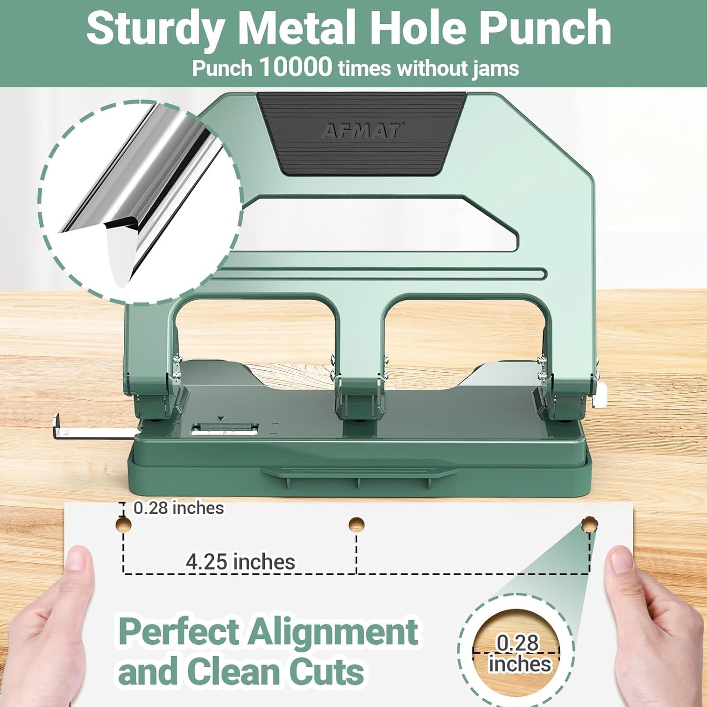 AFMAT 3 Hole Puncher Heavy Duty, 40-Sheet Heavy Duty Three Hole Punch, 50% Reduced Effort Paper Punch, 10000+ Punching Times HPX2BK