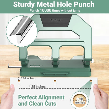 AFMAT 3 Hole Puncher Heavy Duty, 40-Sheet Heavy Duty Three Hole Punch, 50% Reduced Effort Paper Punch, 10000+ Punching Times HPX2BK