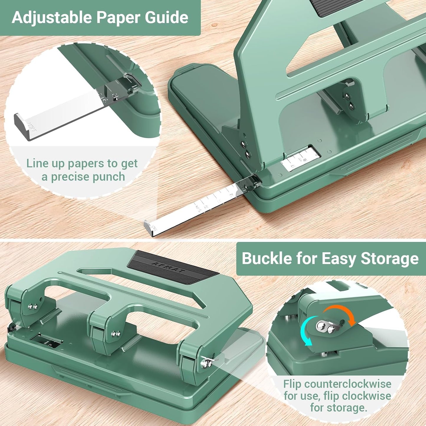 AFMAT 3 Hole Puncher Heavy Duty, 40-Sheet Heavy Duty Three Hole Punch, 50% Reduced Effort Paper Punch, 10000+ Punching Times HPX2BK