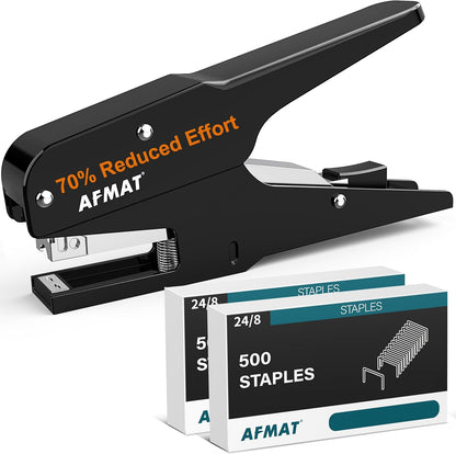 AFMAT Effortless Plier Stapler, Metal 50 Sheet Stapling Plier, with 1000 5/16" Staples