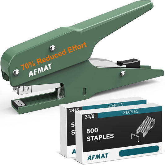AFMAT ES14 Effortless Plier Stapler, Metal 50 Sheet Stapling Plier, with 1000 5/16" Staples, Green