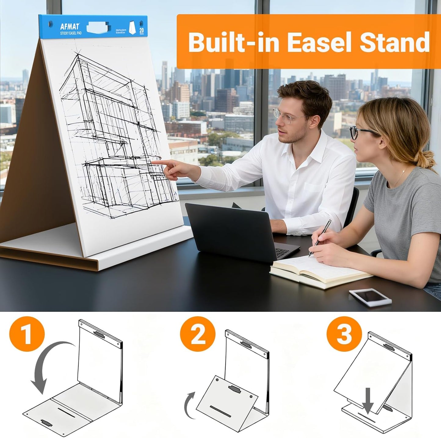 AFMAT Tabletop Sticky Easel Pad, 20 x 23 in Portable Easel Stands for Teachers, Super Sticky & Bleed-Resistant, Self-Stick Easel Paper for Office/Classroom/Training/Presentation, 20 Sheets/Pad, 8 Pads,Model:AFTP28BL