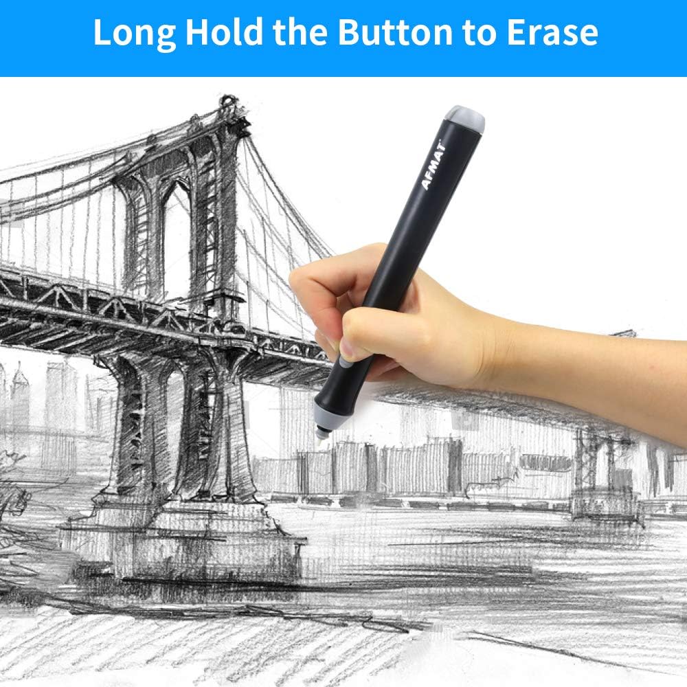 AFMAT Electric Eraser for Drawing, Battery Operated Eraser with 140 Refills, Electric Erasers Kit for Artist, Art Erasers for Painting, Sketching, Drafting, Detailer Tool for Crafting