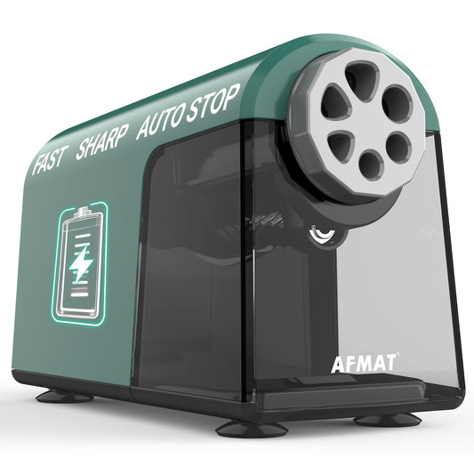 AFMAT 6-Hole Electric Pencil Sharpener Heavy Duty, Fast Sharpen, Auto Stop & Save Pencils, 10000 Sharpening Times, Rechargeable Classroom Pencil Sharpener for 6-11mm No.2/Large/Colored Pencils,Model:PSD2(Green)