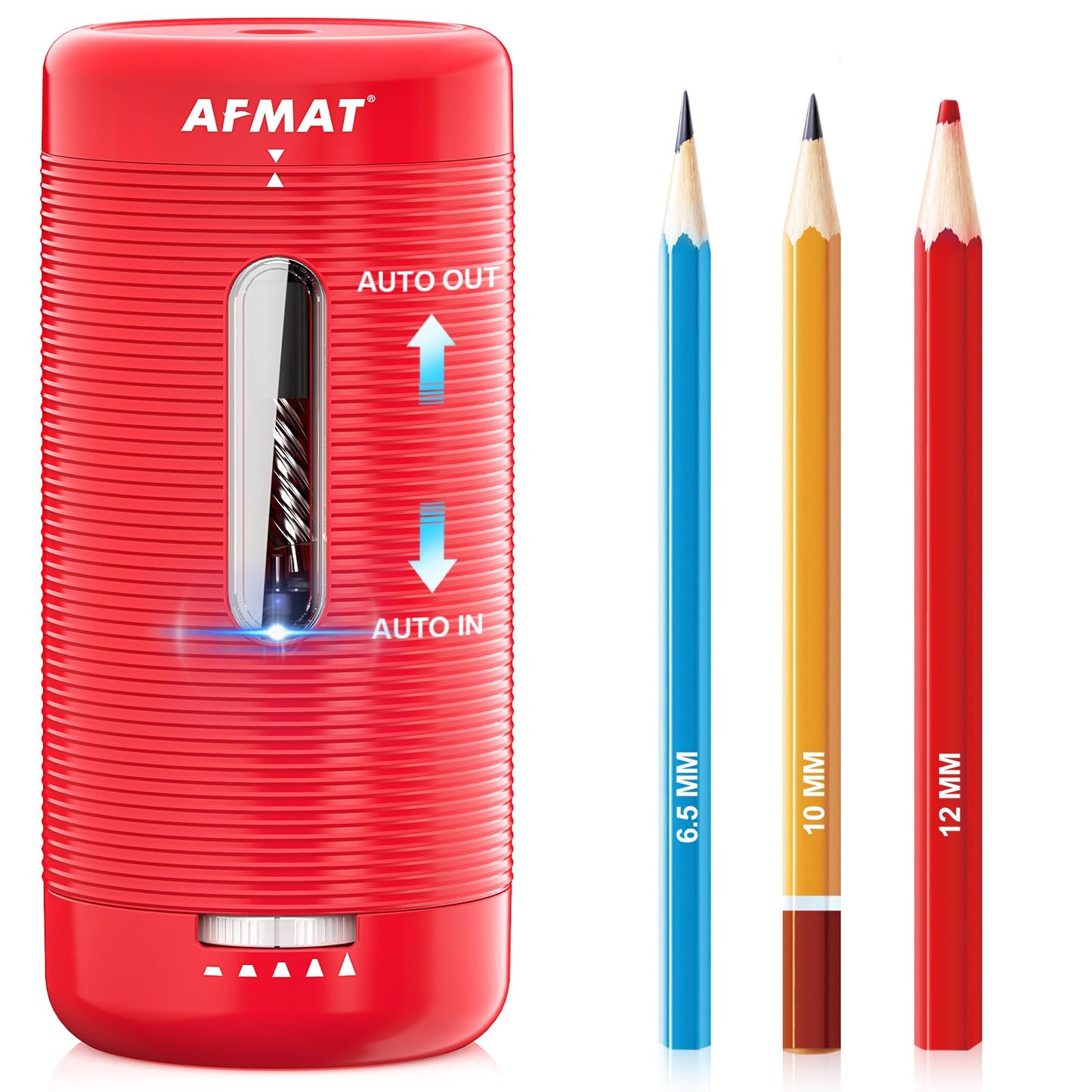 AFMAT PSC2 Electric Fully Automatic Pencil Sharpener, Auto in & Out, Rechargeable Hands-Free Sharpeners for Jumbo & Colored Pencils (6.5-12mm)