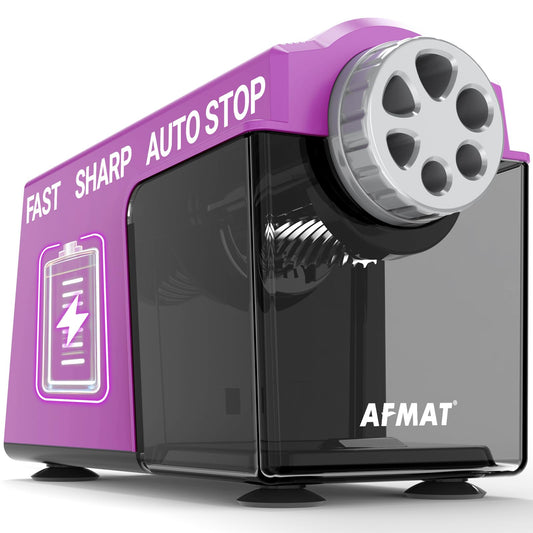 AFMAT Electric Pencil Sharpener Heavy Duty, 6 Holes, Super Fast, Auto Stop & Save Pencils, 10000 Sharpening Times, Rechargeable Classroom Pencil Sharpener for 6-11mm No.2/Large/Colored Pencils,Purple Model:PSD4PR