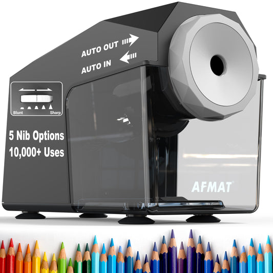 AFMAT PSC4 Super Durable Heavy Duty Fully Automatic Pencil Sharpener, 2X Longer Cutter Life,Auto in & Out, Hands-Free Sharpeners for No.2/Jumbo/Colored Pencils (φ6.5-10.5mm),PSC4BK