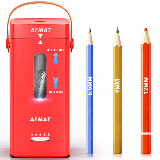 AFMAT Newly Upgraded PSC6 6.5-12mm Super Durable Fully Automatic Electric Pencil Sharpener, 3X Longer Cutter Life,for Jumbo & Colored Pencils (6.5-12mm),Auto in & Out, 5 Sharpness Modes, Rechargeable Heavy Duty Sharpeners for Classroom Home Office,PSC6RD