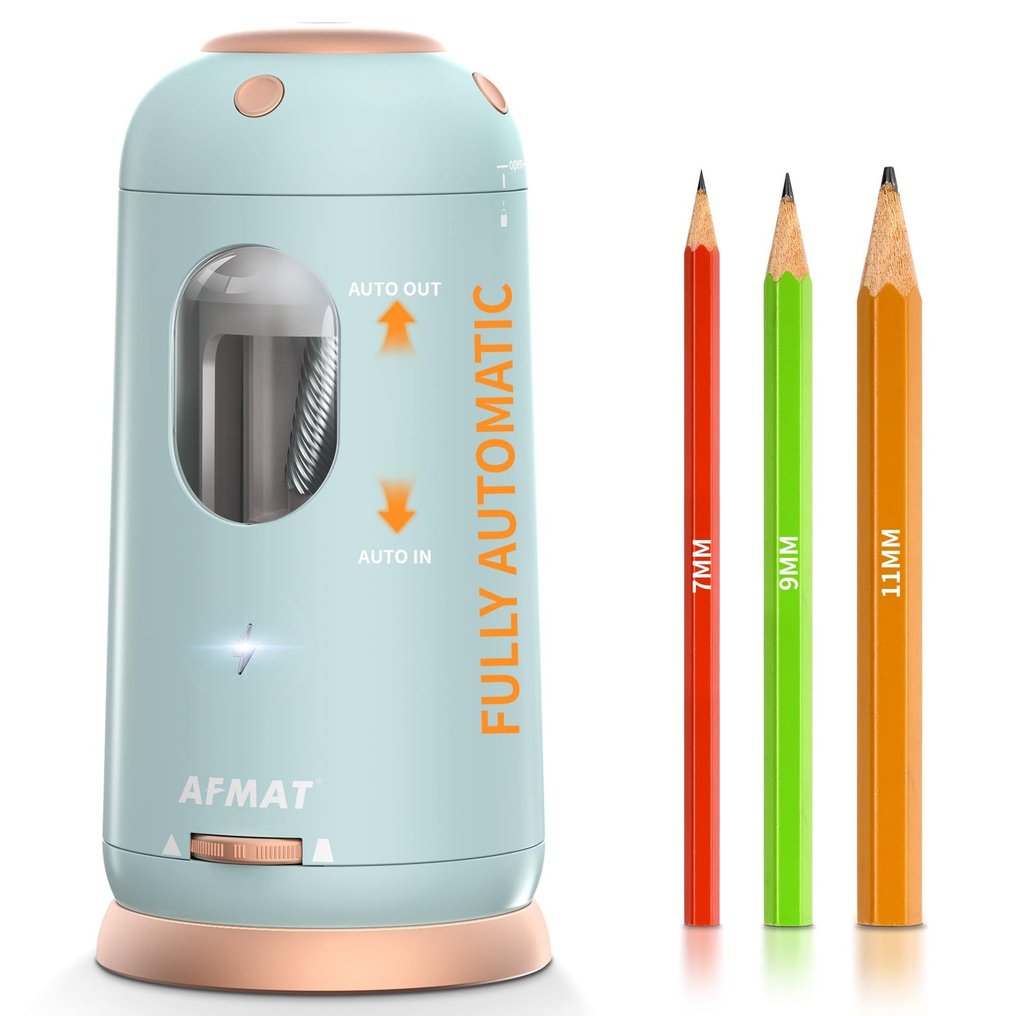 AFMAT Electric Pencil Sharpener, Auto in & Out, Fully Automatic Pencil Sharpener, Rechargeable Hands-Free Sharpeners for Jumbo & Colored Pencils (7-11.5mm), Good for Classroom/Home/Office, Model:PSC8(Black)