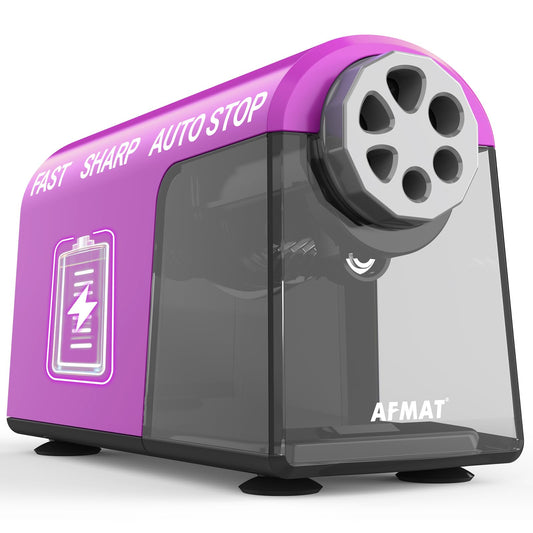 AFMAT 6-Hole Electric Pencil Sharpener Heavy Duty, Fast Sharpen, Auto Stop & Save Pencils, 10000 Sharpening Times, Rechargeable Classroom Pencil Sharpener for 6-11mm No.2/Large/Colored Pencils,Model:PSD2(Purple)