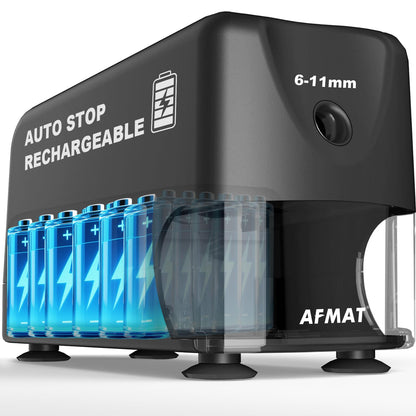 AFMAT PSD3 Super Durable Rechargeable Heavy Duty Electric Pencil Sharpener for 6-10.8mm Pencils,Upgraded Durable Blades 10,000 Sharpenings,PSD3BK