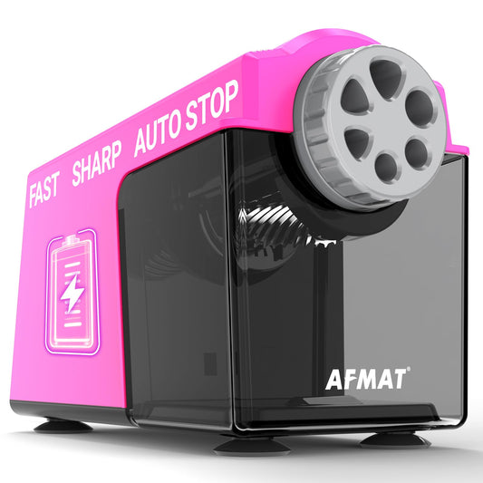 AFMAT Electric Pencil Sharpener Heavy Duty, 6 Holes, Super Fast, Auto Stop & Save Pencils, 10000 Sharpening Times, Rechargeable Classroom Pencil Sharpener for 6-11mm No.2/Large/Colored Pencils,Pink Model:PSD4PK