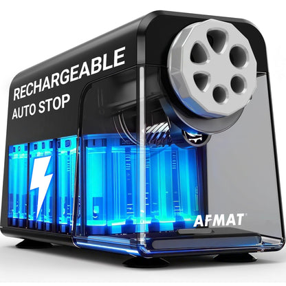 AFMAT 6-Hole Electric Pencil Sharpener Heavy Duty, Auto Stop Classroom Pencil Sharpener for 6-11mm Pencils, Rechargeable Pencil Sharpeners for School, 10,000+ Sharpenings, Save Pencils, Model:PSD1(Purple)