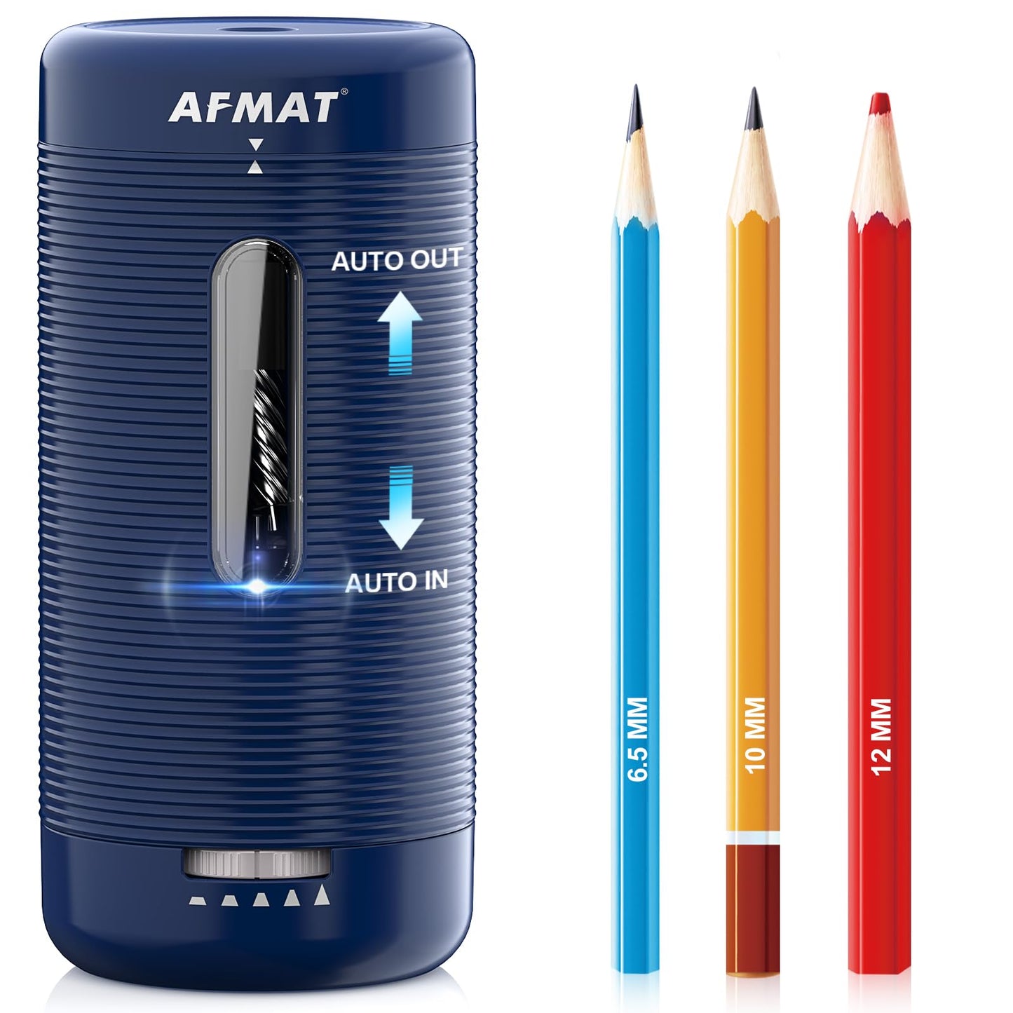 AFMAT PSC2 Electric Fully Automatic Pencil Sharpener, Auto in & Out, Rechargeable Hands-Free Sharpeners for Jumbo & Colored Pencils (6.5-12mm)