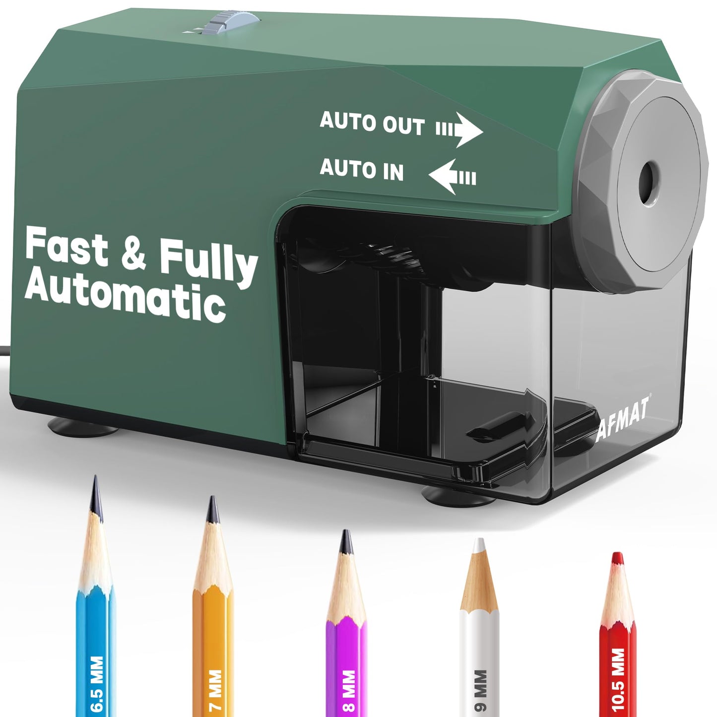 AFMAT Heavy Duty Fully Automatic Pencil Sharpener, Auto in & Out, Hands-Free Sharpeners for No.2/Jumbo/Colored Pencils (φ6.5-10.5mm)