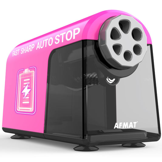 AFMAT 6-Hole Electric Pencil Sharpener Heavy Duty, Fast Sharpen, Auto Stop & Save Pencils, 10000 Sharpening Times, Rechargeable Classroom Pencil Sharpener for 6-11mm No.2/Large/Colored Pencils,Model:PSD2(Pink)