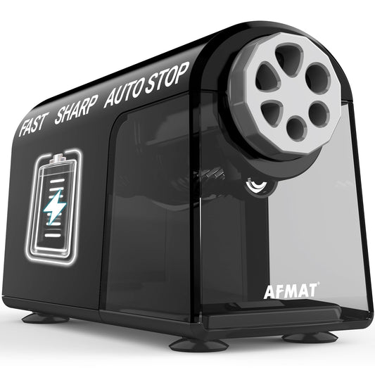 AFMAT 6-Hole Electric Pencil Sharpener Heavy Duty, Fast Sharpen, Auto Stop & Save Pencils, 10000 Sharpening Times, Rechargeable Classroom Pencil Sharpener for 6-11mm No.2/Large/Colored Pencils,Model:PSD2(Black)