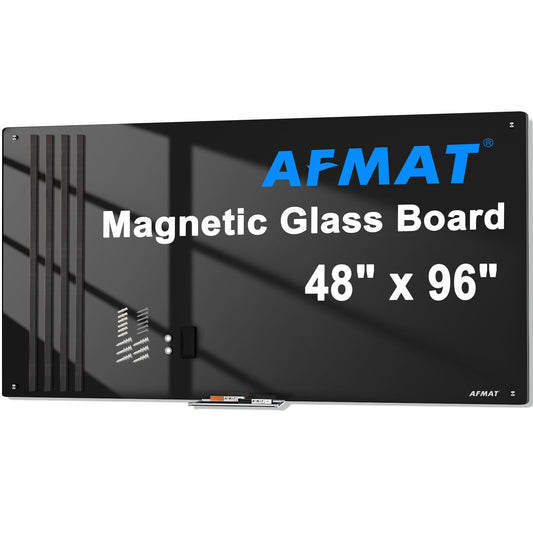 AFMAT Magnetic Glass Whiteboard, 96" x 48" Glass Dry Erase Board, 4mm Tempered Glass w/Strong Magnetic Surface, Large White Board for Wall, Frameless Wall Mounted Black Board for Office Home School