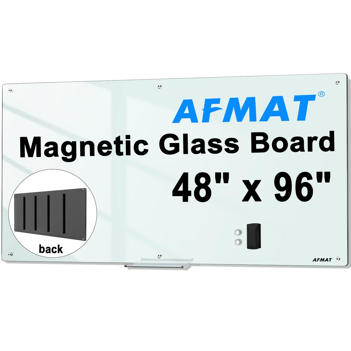 AFMAT Magnetic Glass Whiteboard, 96" x 48" Glass Dry Erase Board, GB04WH4