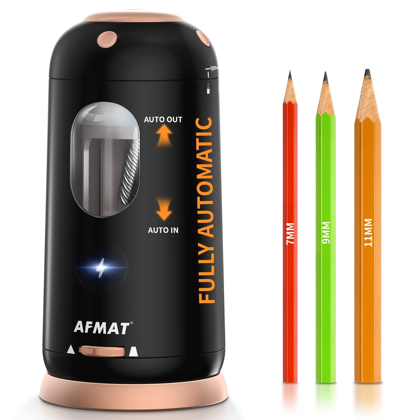 AFMAT Electric Pencil Sharpener, Auto in & Out, Fully Automatic Pencil Sharpener, Rechargeable Hands-Free Sharpeners for Jumbo & Colored Pencils (7-11.5mm), Good for Classroom/Home/Office, Model:PSC8(Black)