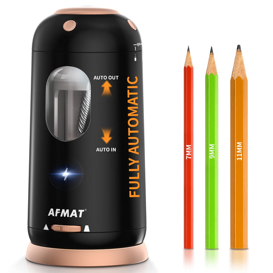 AFMAT Electric Pencil Sharpener, Auto in & Out, Fully Automatic Pencil Sharpener, Rechargeable Hands-Free Sharpeners for Jumbo & Colored Pencils (7-11.5mm), Good for Classroom/Home/Office, Black Model:PSC8BK