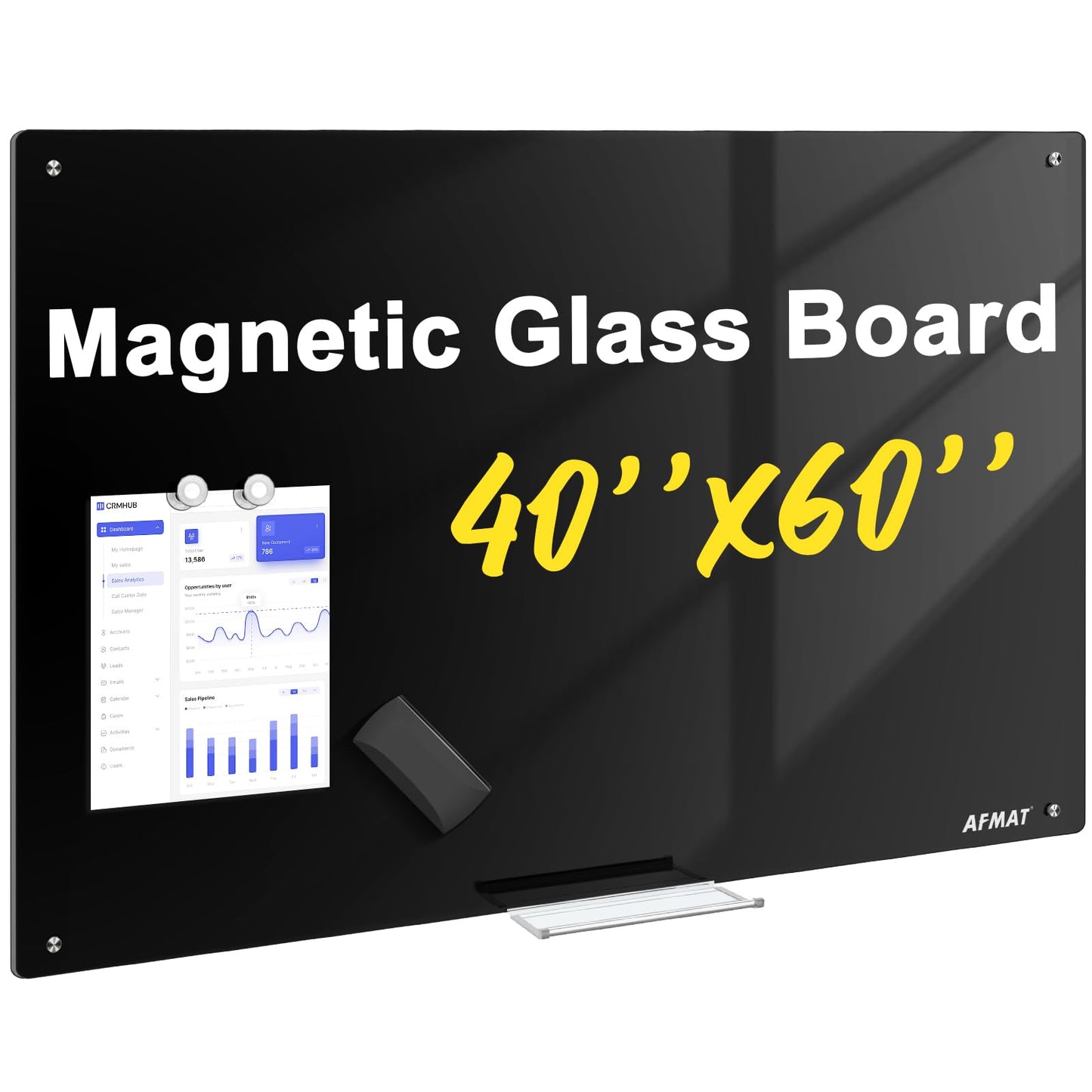 AFAMT Magnetic Dry Erase Board, 40" x 60" Glass Whiteboard, GB04BK2