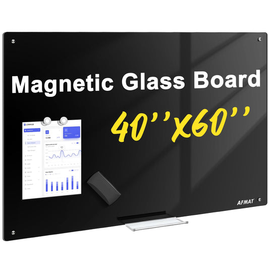 AFAMT Magnetic Dry Erase Board, 40" x 60" Glass Whiteboard, GB04BK2