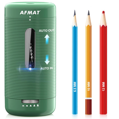 AFMAT PSC2 Electric Fully Automatic Pencil Sharpener, Auto in & Out, Rechargeable Hands-Free Sharpeners for Jumbo & Colored Pencils (6.5-12mm)