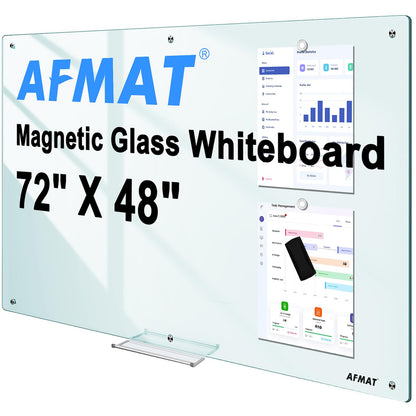 AFMAT Magnetic Glass Dry Erase Board, 72" x 48" Glass Wall Mounted Whiteboard, GB04WH3