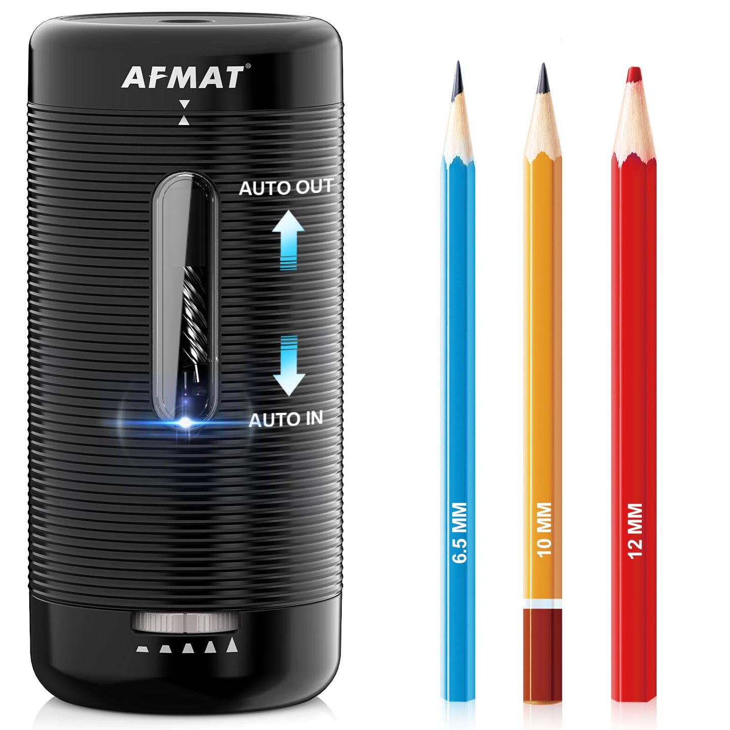 AFMAT PSC2 Electric Fully Automatic Pencil Sharpener, Auto in & Out, Rechargeable Hands-Free Sharpeners for Jumbo & Colored Pencils (6.5-12mm)