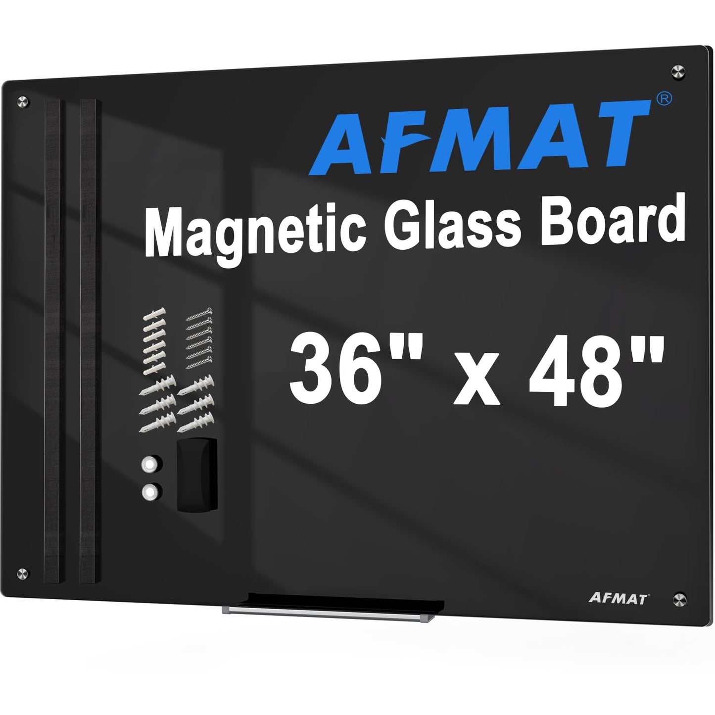 AFMAT Magnetic Glass Whiteboard, 48" x 36" Glass Dry Erase Board, 4mm Tempered Glass w/Strong Magnetic Surface, Large White Board for Wall, Frameless Wall Mounted Black Board for Office Home School,GB04EW1