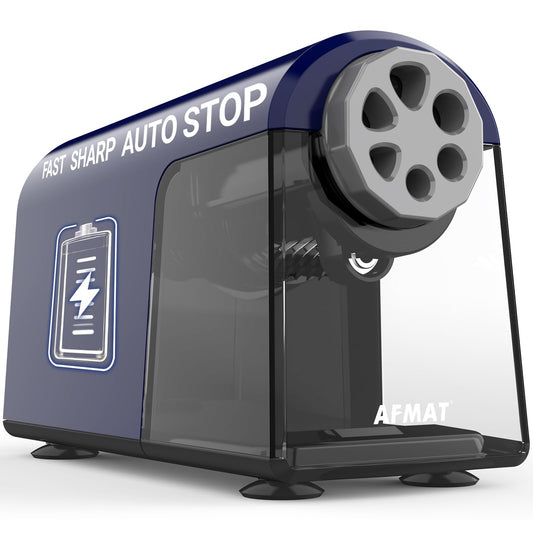 AFMAT 6-Hole Electric Pencil Sharpener Heavy Duty, Fast Sharpen, Auto Stop & Save Pencils, 10000 Sharpening Times, Rechargeable Classroom Pencil Sharpener for 6-11mm No.2/Large/Colored Pencils,Model:PSD2(Blue)