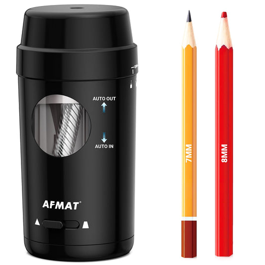 AFMAT Electric Pencil Sharpener, Auto in & Out, Fully Automatic Pencil Sharpener for Colored Pencils, Rechargeable Hands-Free Sharpeners for φ7-8mm Pencils, Good for Classroom/Home PSX8(Black)
