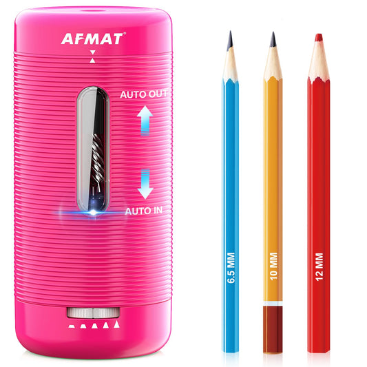 AFMAT Newly Upgraded PSC2 6.5-12mm Super Durable Fully Automatic Pencil Sharpener,3X Longer Cutter Life,for Jumbo & Colored Pencils 6.5-12mm,Auto in & Out, 5 Sharpness Modes, Rechargeable Heavy Duty Sharpeners for Classroom Home Office,PSC2RR