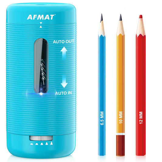AFMAT Newly Upgraded PSC2 6.5-12mm Super Durable Fully Automatic Pencil Sharpener,3X Longer Cutter Life,for Jumbo & Colored Pencils 6.5-12mm,Auto in & Out, 5 Sharpness Modes, Rechargeable Heavy Duty Sharpeners for Classroom Home Office,PSC2CY