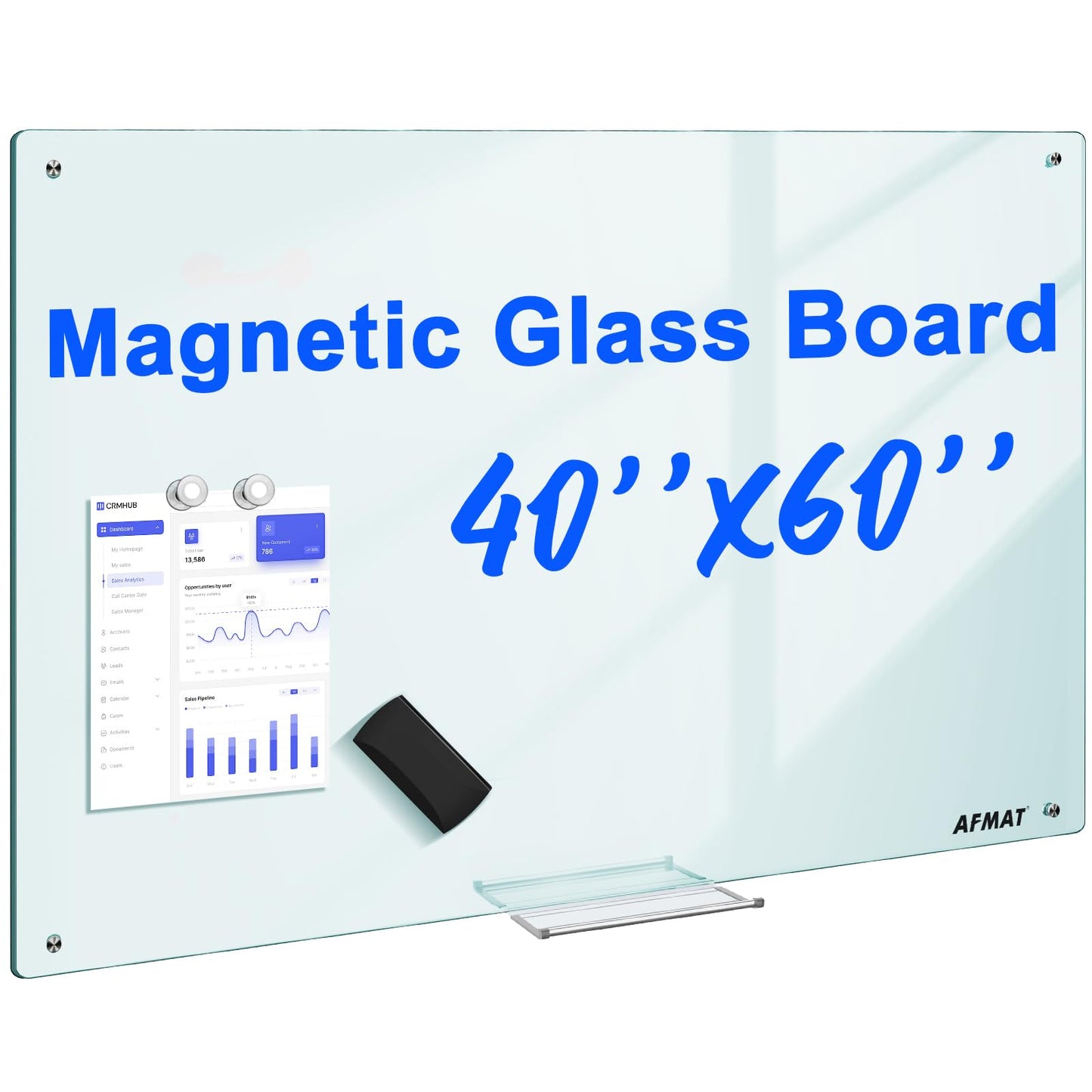 AFAMT Magnetic Dry Erase Board, 40" x 60" Glass Whiteboard, 4mm Tempered Glass, Strong Magnetic Surface, No Ghosting, Large Frameless Mounted Glass White Board for Office, Home, School,GB04WH2