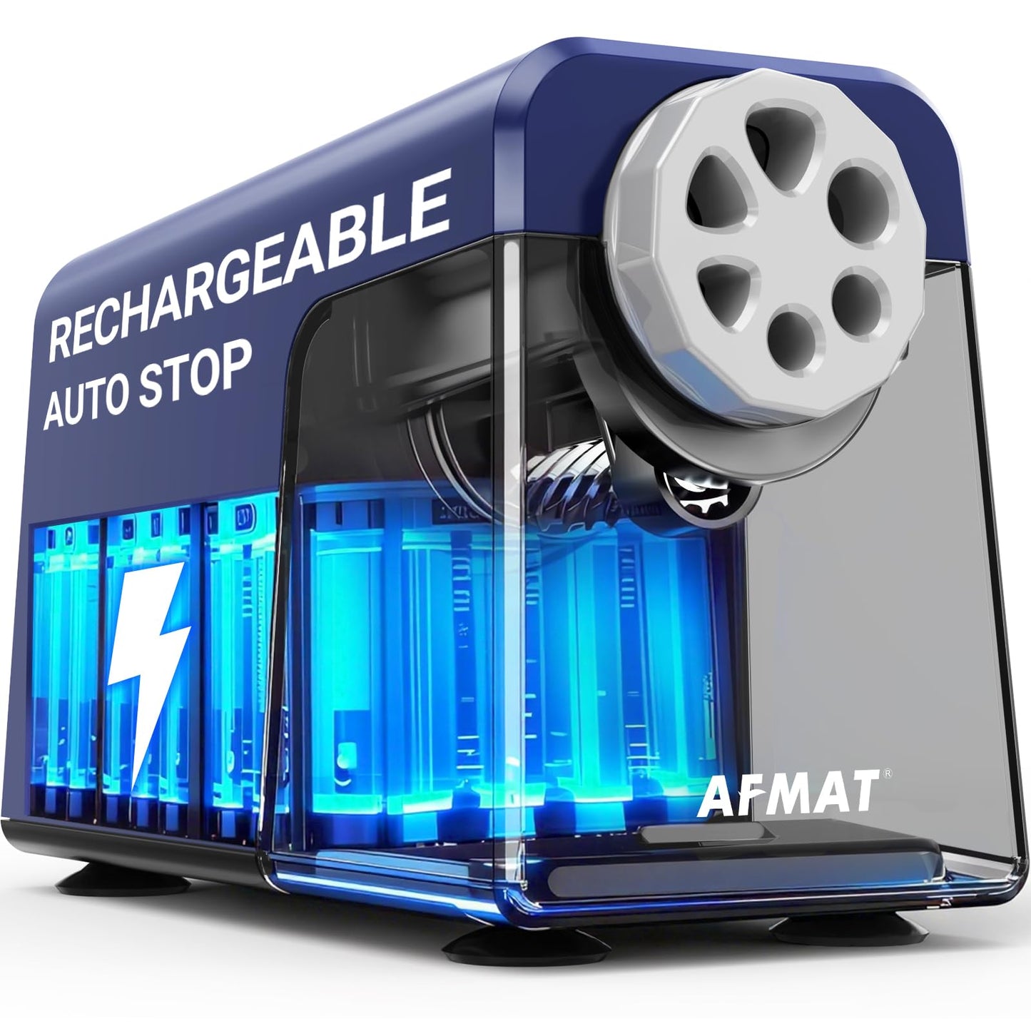 AFMAT 6-Hole Electric Pencil Sharpener Heavy Duty, Auto Stop Classroom Pencil Sharpener for 6-11mm Pencils, Rechargeable Pencil Sharpeners for School, 10,000+ Sharpenings, Save Pencils, Model:PSD1(Purple)