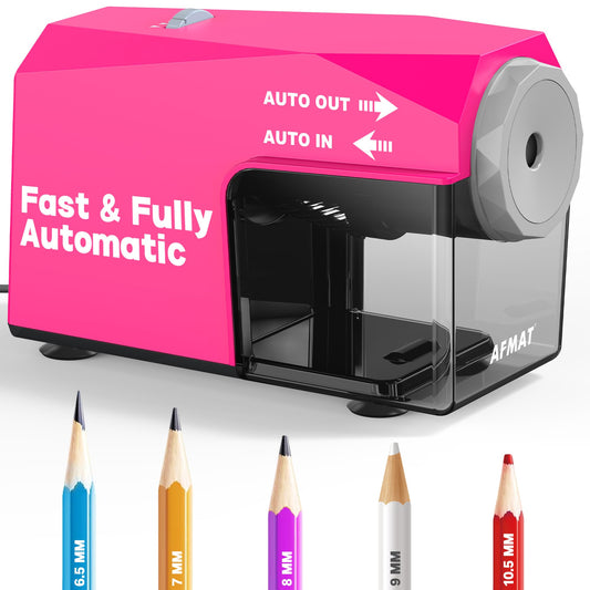 AFMAT Heavy Duty Fully Automatic Pencil Sharpener, Auto in & Out, Hands-Free Sharpeners for No.2/Jumbo/Colored Pencils (φ6.5-10.5mm)
