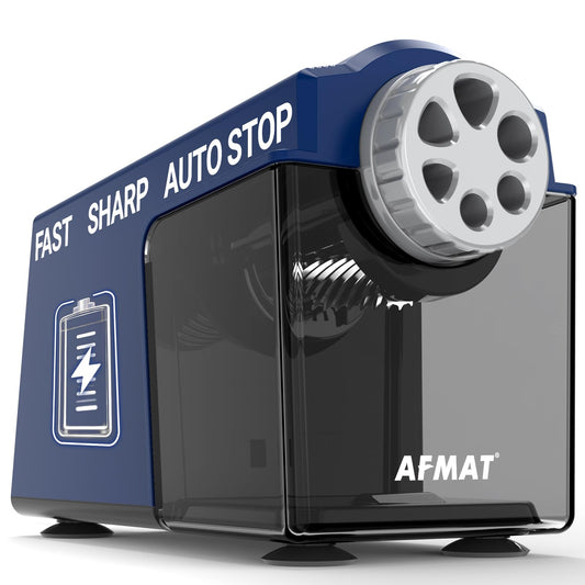 AFMAT Electric Pencil Sharpener Heavy Duty, 6 Holes, Super Fast, Auto Stop & Save Pencils, 10000 Sharpening Times, Rechargeable Classroom Pencil Sharpener for 6-11mm No.2/Large/Colored Pencils, Blue Model:PSD4BL