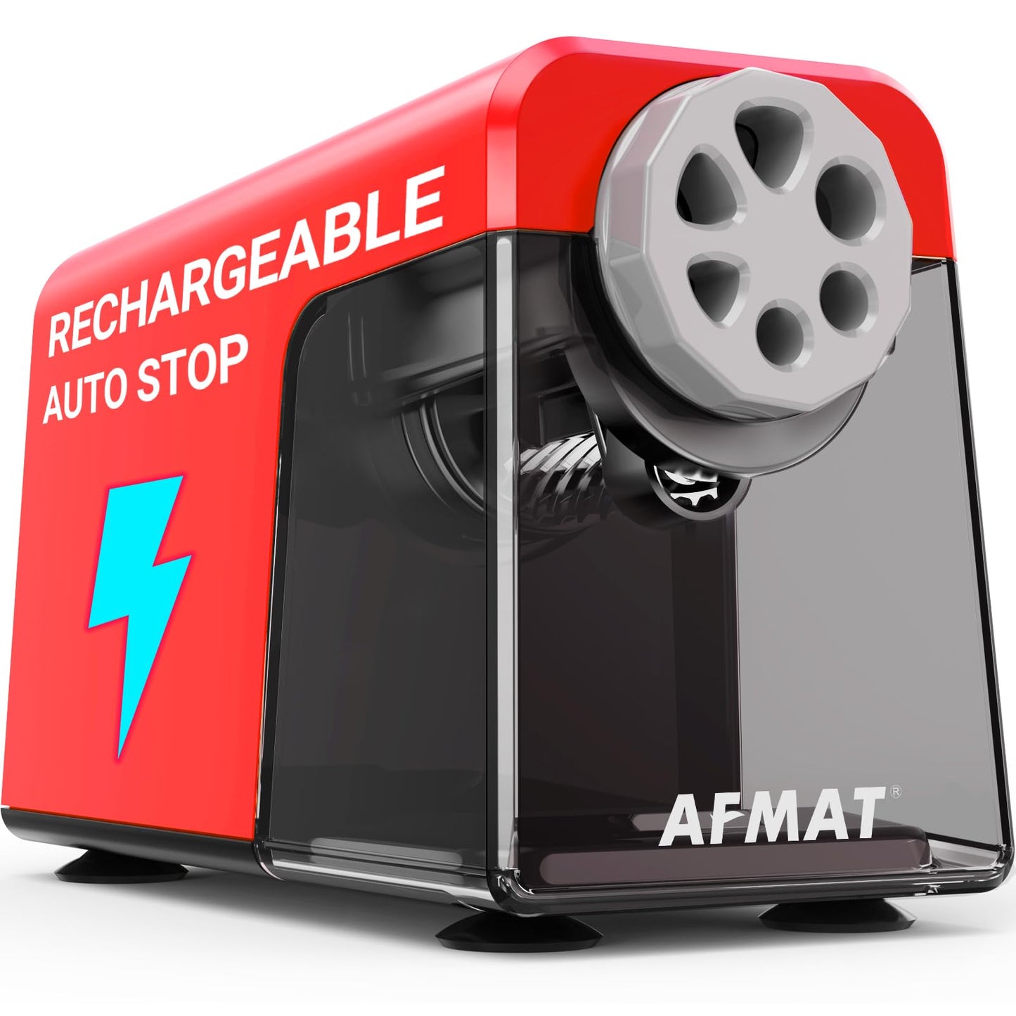AFMAT PSD1 Super Durable Rechargeable 6-Hole Heavy Duty Electric Pencil Sharpener for 6-11mm Pencils, Upgraded Durable Blades 10,000+ Sharpenings,PSD1RD