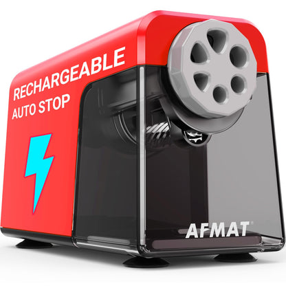 AFMAT PSD1 Super Durable Rechargeable 6-Hole Heavy Duty Electric Pencil Sharpener for 6-11mm Pencils, Upgraded Durable Blades 10,000+ Sharpenings,PSD1RD