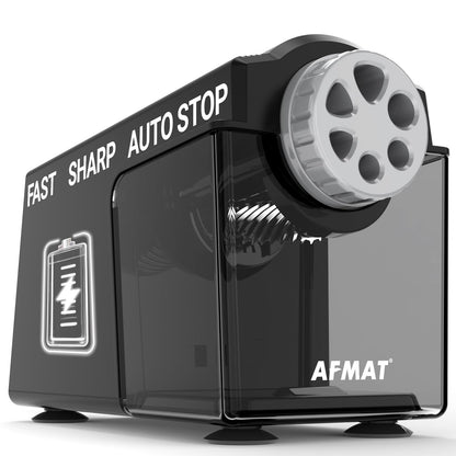 AFMAT Electric Pencil Sharpener Heavy Duty, 6 Holes, Super Fast, Auto Stop & Save Pencils, 10000 Sharpening Times, Rechargeable Classroom Pencil Sharpener for 6-11mm No.2/Large/Colored Pencils, Model:PSD4(Black)