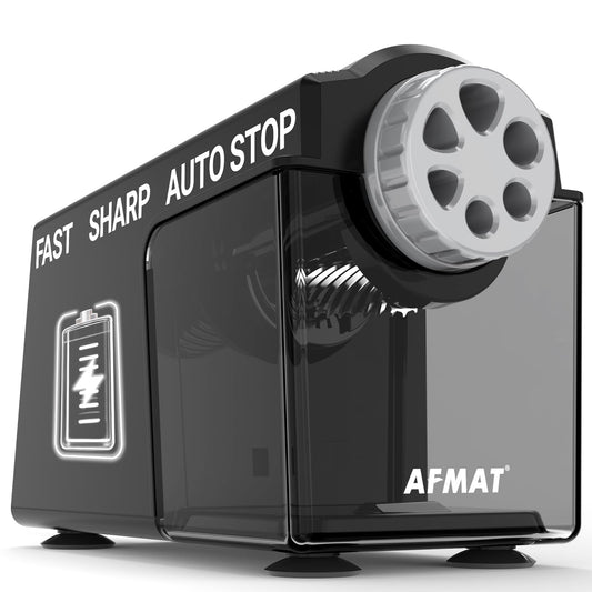 AFMAT Electric Pencil Sharpener Heavy Duty, 6 Holes, Super Fast, Auto Stop & Save Pencils, 10000 Sharpening Times, Rechargeable Classroom Pencil Sharpener for 6-11mm No.2/Large/Colored Pencils, Black Model:PSD4BK