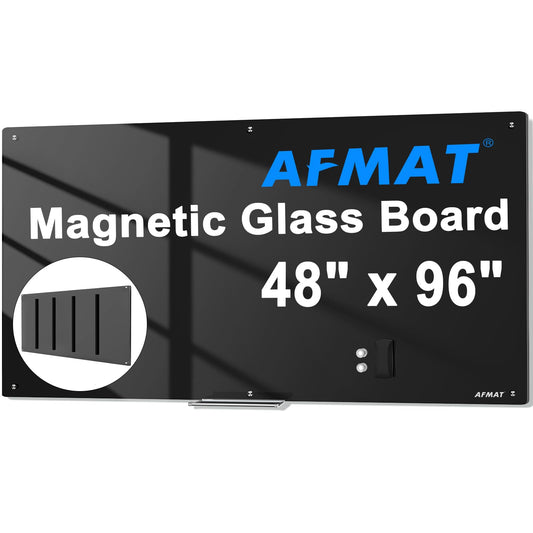 AFMAT Magnetic Glass Whiteboard, 96" x 48" Glass Dry Erase Board,GB04BK4