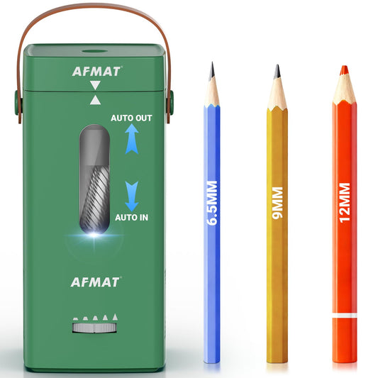 AFMAT Newly Upgraded PSC6 6.5-12mm Super Durable Fully Automatic Electric Pencil Sharpener, 3X Longer Cutter Life,for Jumbo & Colored Pencils (6.5-12mm),Auto in & Out, 5 Sharpness Modes, Rechargeable Heavy Duty Sharpeners for Classroom Home Office,PSC6GN