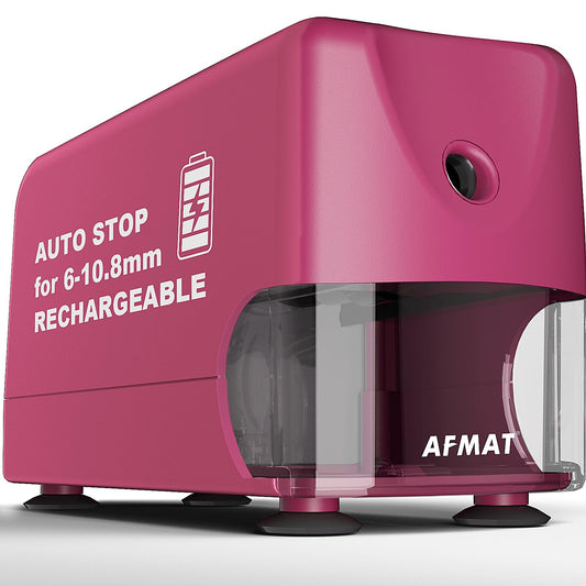 AFMAT PSD3 Electric Pencil Sharpener, Heavy Duty Classroom Pencil Sharpeners for 6-10.8mm Pencils, Auto Stop & Rechargeable, 2s Fast Sharpening, Battery Powered, 10,000 Sharpenings, Pink