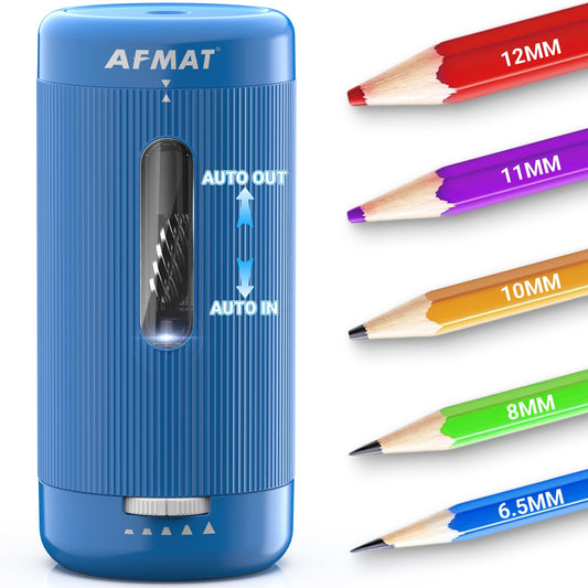AFMAT Electric Pencil Sharpener, Auto in & Out, 5 Nibs, Fully Automatic Pencil Sharpener for Classroom, Rechargeable Hands-Free Sharpeners for No.2/Jumbo/Colored Pencils (φ6.5-12mm) PSC3(Black)