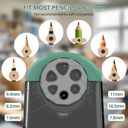 AFMAT 6-Hole Electric Pencil Sharpener Heavy Duty, Fast Sharpen, Auto Stop & Save Pencils, 10000 Sharpening Times, Rechargeable Classroom Pencil Sharpener for 6-11mm No.2/Large/Colored Pencils,Model:PSD2(Purple)