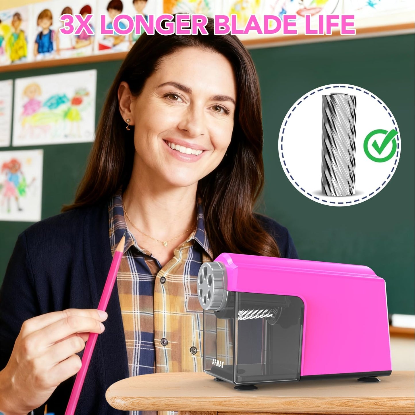 AFMAT Electric Pencil Sharpener Heavy Duty, 6 Holes, Super Fast, Auto Stop & Save Pencils, 10000 Sharpening Times, Rechargeable Classroom Pencil Sharpener for 6-11mm No.2/Large/Colored Pencils, Model:PSD4(Black)